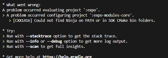 Solucionar error Could not find Ninja on PATH or in SDK CMake bin folders. en React Native con Expo